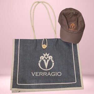 Rare Verragio Jute Tote Bag and Ball Cap Bundle - Brown, Cream, and Orange